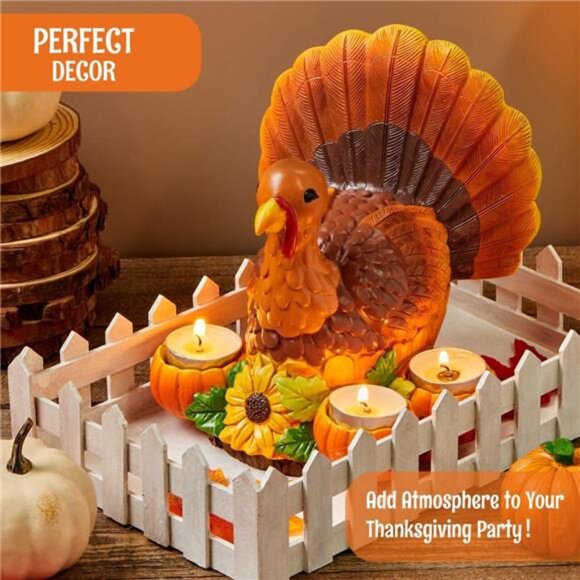 Thanksgiving Turkey Candle Holders, Thanksgiving Turkey Tabletop - Picture 5 of 8